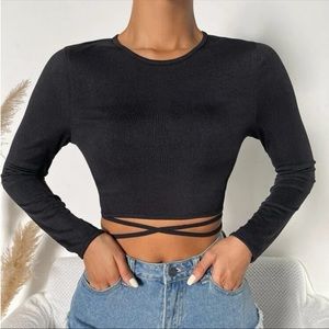 NWT SHEIN Criss Cross Tie-Back Rib Knit Crop Top